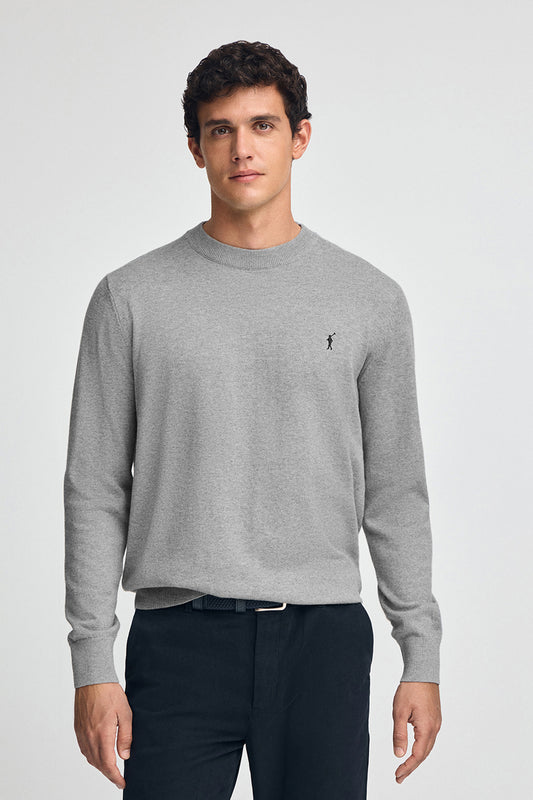 Grey-marl wool-blend jumper with Rigby Go embroidery