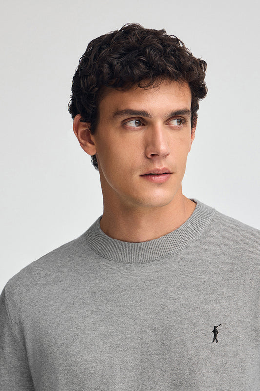 Grey-marl wool-blend jumper with Rigby Go embroidery