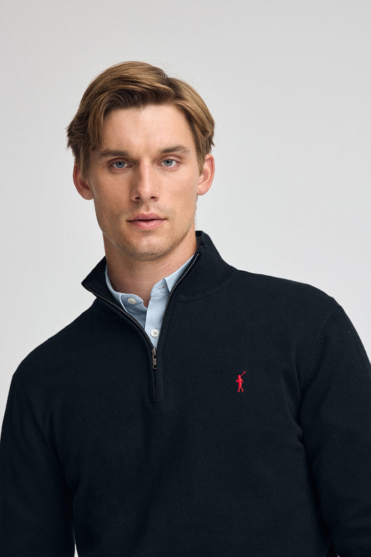 Man - Pullover - Navy-blue half-zip wool-blend jumper with Rigby Go embroidery