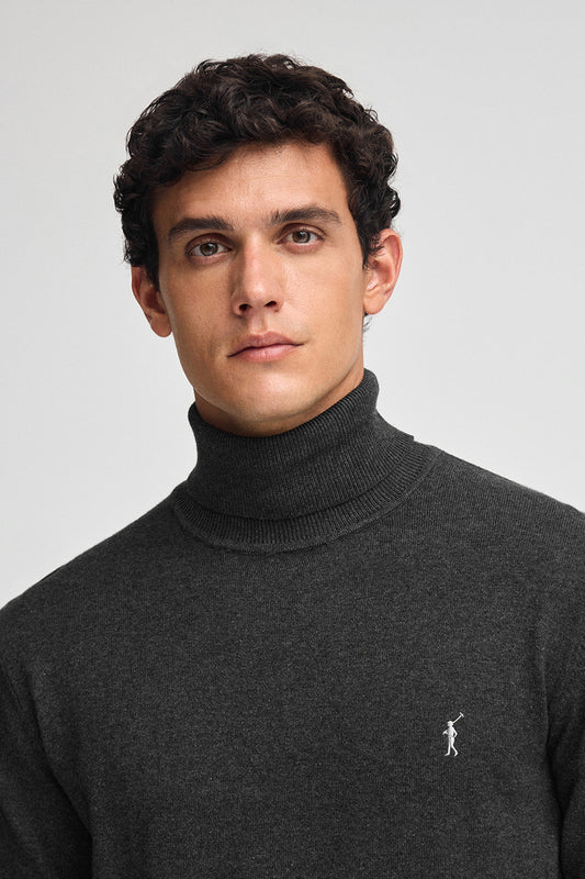 Man - Pullover - Dark-grey-marl turtleneck wool-blend jumper with Rigby Go embroidery