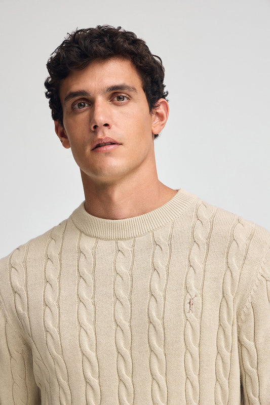 Man - Pullover - Beige cable-knit wool-blend jumper with Rigby Go embroidery