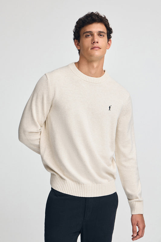 Man - Pullover - Nude-marl wool-blend jumper with Rigby Go embroidery