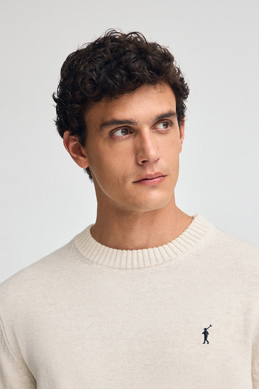 Man - Pullover - Nude-marl wool-blend jumper with Rigby Go embroidery
