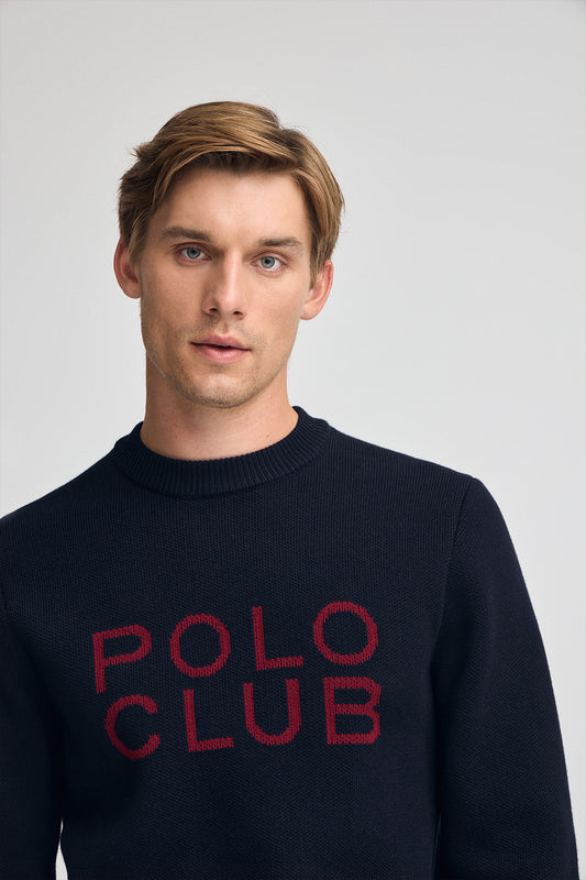 Man - Pullover - Navy-blue knit jumper with contrast Polo Club logo