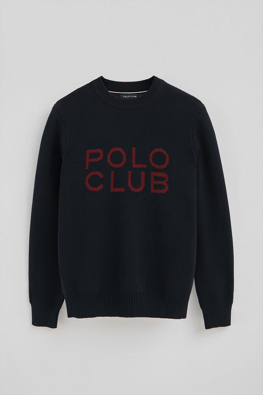 Man - Pullover - Navy-blue knit jumper with contrast Polo Club logo