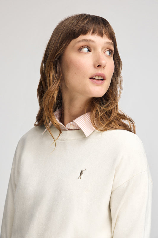 Nude round-neck wool-blend jumper with Rigby Go embroidery