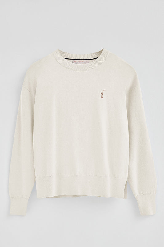 Nude round-neck wool-blend jumper with Rigby Go embroidery