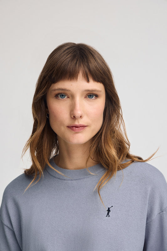 Woman - Pullover - Light-blue round-neck wool-blend jumper with Rigby Go embroidery