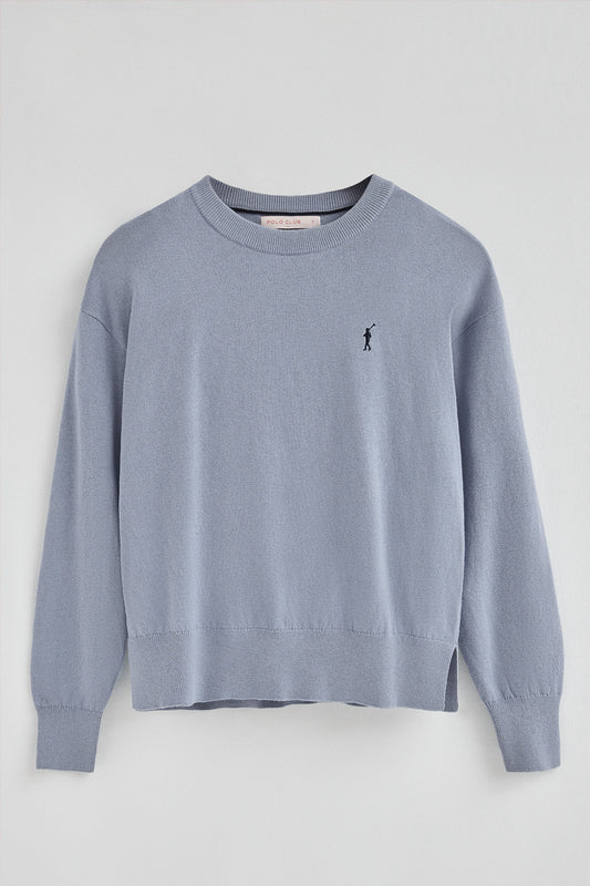 Woman - Pullover - Light-blue round-neck wool-blend jumper with Rigby Go embroidery