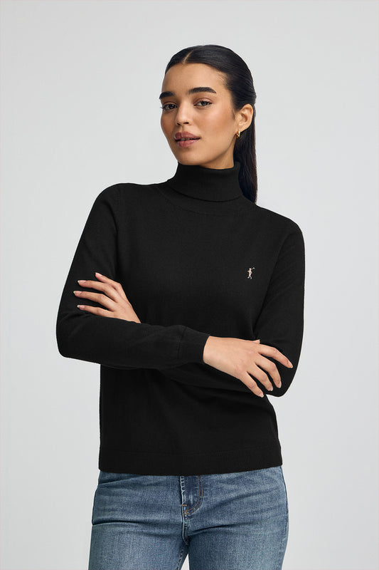 Woman - Pullover - Black turtleneck wool-blend jumper with Rigby Go embroidery