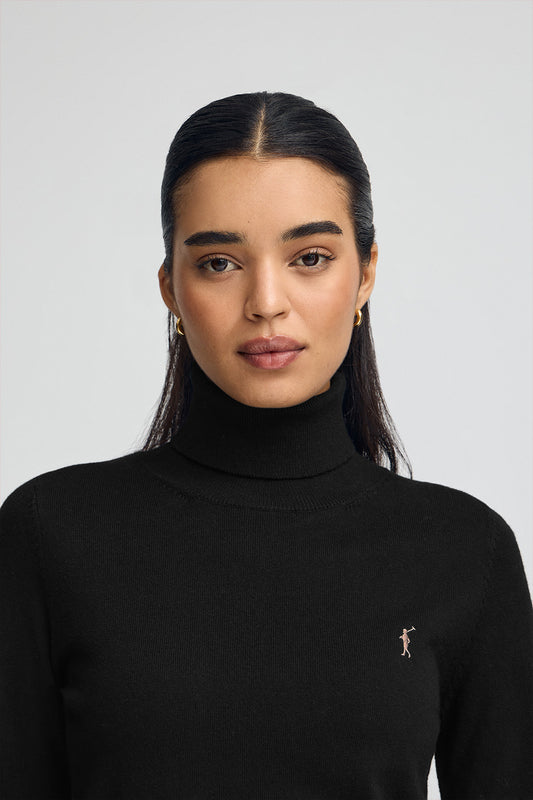 Woman - Pullover - Black turtleneck wool-blend jumper with Rigby Go embroidery