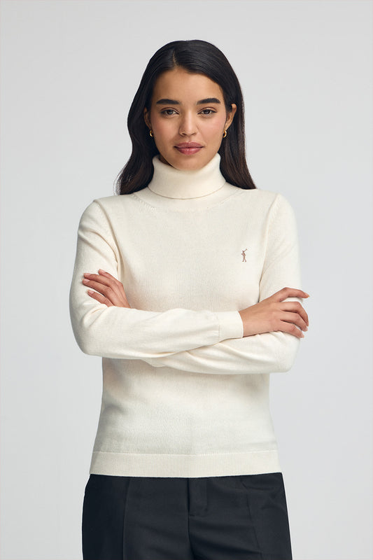 Woman - Pullover - Nude turtleneck wool-blend jumper with Rigby Go embroidery