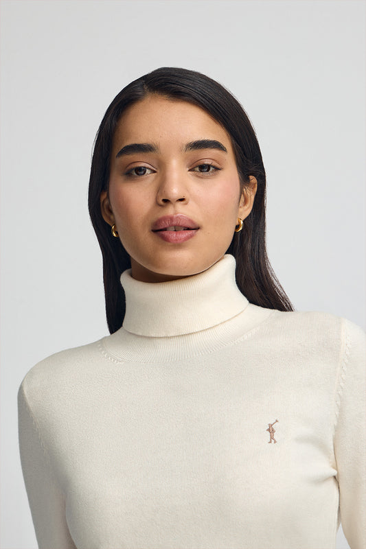 Woman - Pullover - Nude turtleneck wool-blend jumper with Rigby Go embroidery