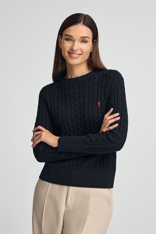 Woman - Pullover - Navy-blue round-neck wool-blend jumper with Rigby Go embroidery