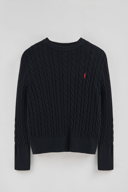Woman - Pullover - Navy-blue round-neck wool-blend jumper with Rigby Go embroidery