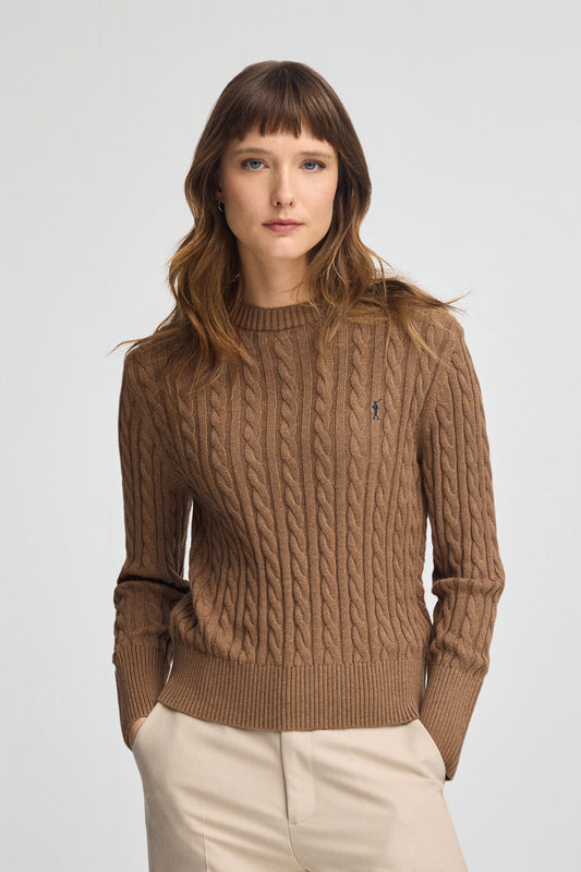 Woman - Pullover - Camel-marl round-neck wool-blend jumper with Rigby Go embroidery