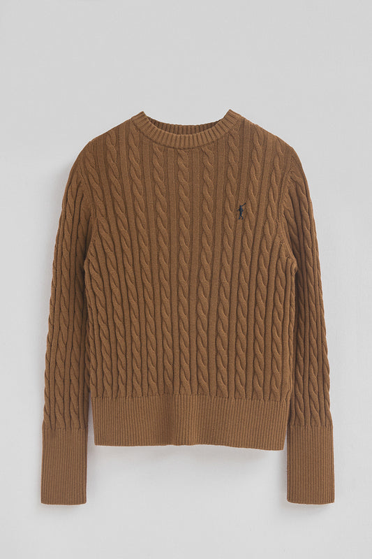 Woman - Pullover - Camel-marl round-neck wool-blend jumper with Rigby Go embroidery