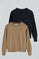Women’s wool-blend 2-pack jumpers in navy and light brown with Rigby Go embroidery