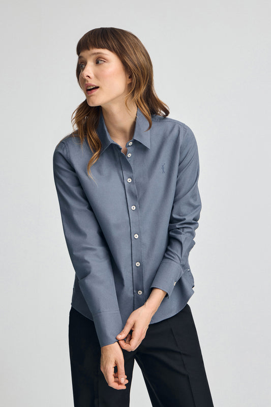 Denim-blue shirt with straight fit and Rigby Go logo