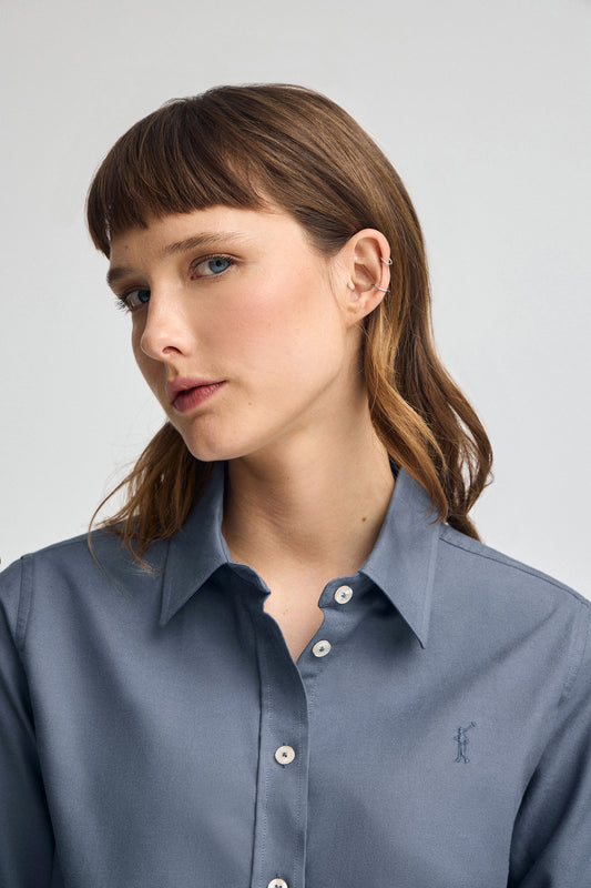 Denim-blue shirt with straight fit and Rigby Go logo