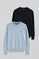 Men’s 2-pack cotton jumpers in navy and light blue marl with round neck and Rigby Go embroidery