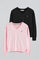 Women’s 2-pack cotton knit jumpers in black and pink marl with V-neck and Rigby Go embroidery