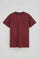 Maroon round-neck T-shirt with Rigby Go embroidery
