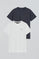 Men’s 2-pack round-neck T-shirts in navy blue and white with Rigby Go embroidery