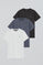 Men’s 3-pack round-neck T-shirts in black, denim blue and white with Rigby Go embroidery