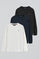 Men’s 3-pack long-sleeve T-shirts in black, navy blue and white with Rigby Go embroidery