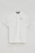 White pique polo shirt with Rigby Go embroidered logo