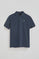 Denim-blue pique polo shirt with Rigby Go embroidered logo