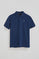 Indigo-blue pique polo shirt with Rigby Go embroidered logo