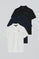 Men’s 3-pack pique polo shirts in navy, black and white with Rigby Go embroidery