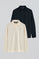 Men’s 2-pack long-sleeve polo shirts in navy and nude with Rigby Go embroidered logo