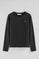 Black long-sleeve T-shirt with round neck and Rigby Go embroidered logo