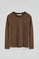 Dark-brown long-sleeve T-shirt with round neck and Rigby Go Gold logo