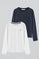 Women’s 2-pack long-sleeve T-shirts in navy blue and white with Rigby Go embroidered logo