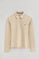 Beige long-sleeve polo shirt with five-button collar and Rigby Go embroidery
