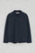 Dark-blue long-sleeve polo shirt with three-button collar and Rigby Go embroidery
