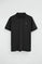 Black short-sleeve polo shirt with Rigby Go embroidered logo