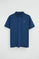 Indigo-blue short-sleeve polo shirt with Rigby Go embroidered logo