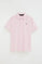 Pink short-sleeve polo shirt with Rigby Go embroidered logo