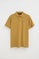 Mustard short-sleeve polo shirt with Rigby Go embroidered logo