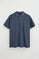 Denim-blue garment-dyed polo shirt with Rigby Go embroidered logo
