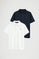 Men’s 2-pack polo shirts in navy blue and white with short sleeves and Rigby Go embroidery