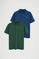 Men’s 2-pack polo shirts in indigo blue and bottle green with short sleeves and Rigby Go embroidery