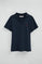 Navy-blue cotton-linen polo shirt with buttonless collar and Rigby Go embroidery
