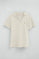 Nude cotton-linen polo shirt with buttonless collar and Rigby Go embroidery