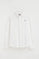 White full-button polo shirt with Rigby Go embroidery